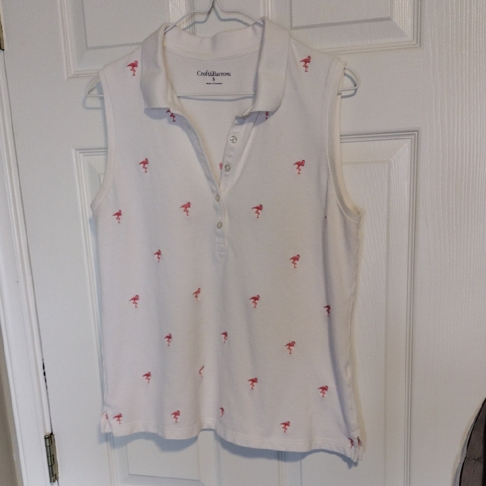 Croft & Barrow Pink Embroidered Sleeveless Polo Top